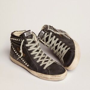 Golden Goose Black and White Studded Sneakers